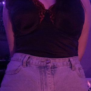 Black and red lace bodysuit